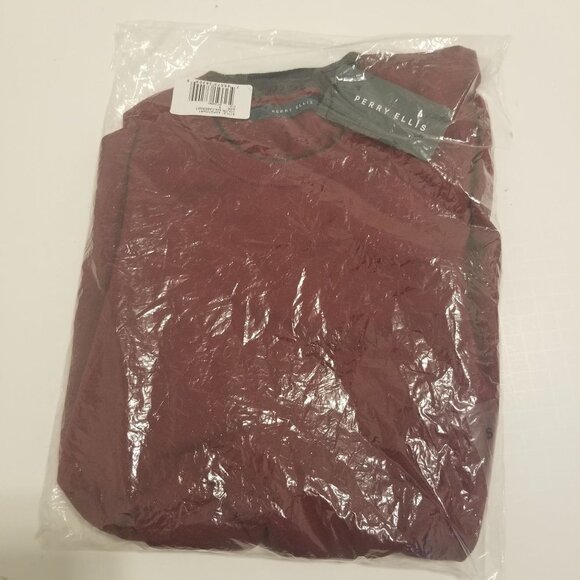 NWT PERRY ELLIS SOLID TECH KNIT SWEATER TEE COLOR CABERNET SIZE S - Picture 5 of 7